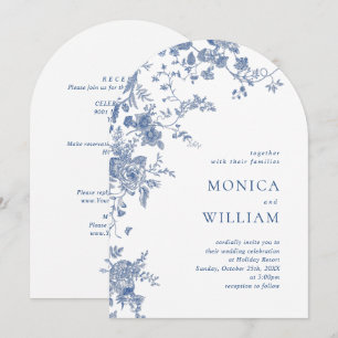 Invitación Elegante Boda floral francés azul victoriano