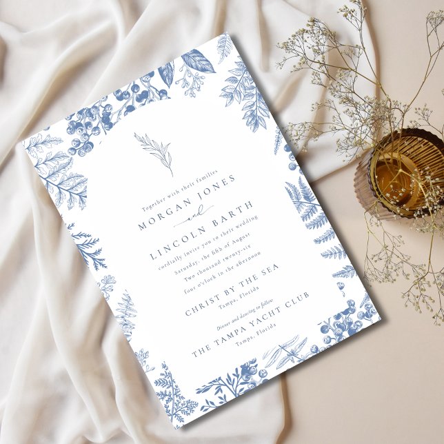 Invitación Elegante Boda floral francés de flor azul (Elegant French Blue Bloom Floral Wedding Invitation)