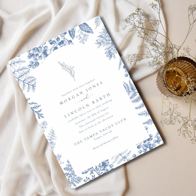 Invitación Elegante Boda floral francés de flor azul (Elegant French Blue Bloom Floral Wedding Save The Date)