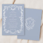 Invitación Elegante Boda floral francés Dusty Blue<br><div class="desc">Elegante marco floral azul invitación a la boda con un escudo floral y monogramas en la parte trasera. Para una personalización más avanzada de este diseño,  haga clic en el BOTÓN HERRAMIENTA DE DISEÑO de arriba.</div>