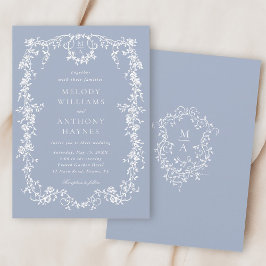 Invitación Elegante Boda floral francés Dusty Blue