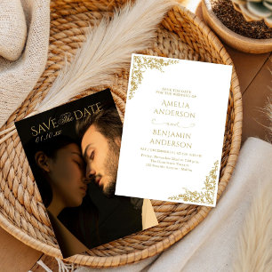 Invitación Elegante Boda Floral Francesa Vintage en Oro