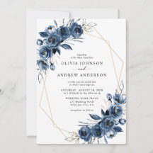 Elegante Boda Floral Geométrica Plateada Azul Mari