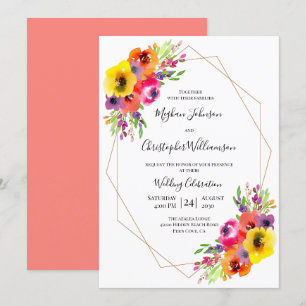 Invitación Elegante Boda floral geométrico de color de agua b