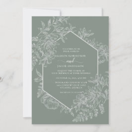 Invitación Elegante Boda floral geométrico verde sabio