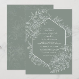 Invitación Elegante Boda floral geométrico verde sabio