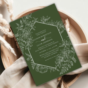 Invitación Elegante Boda floral geométrico verde y blanco