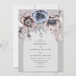 Invitación Elegante Boda Floral Gris de Invierno Ligero Arco