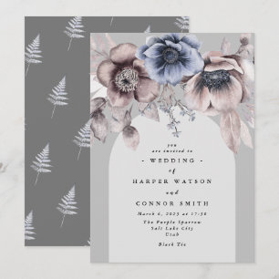 Invitación Elegante Boda Floral Gris de Invierno Ligero Arco
