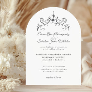 Invitación Elegante Boda Floral Gris de pizarra de Romance Vi