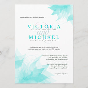 Invitación Elegante Boda Floral - Hielo Azul Verde azulado