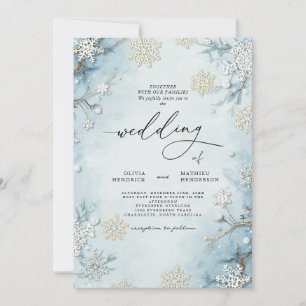 Invitación Elegante Boda Floral Icy Blue Winter