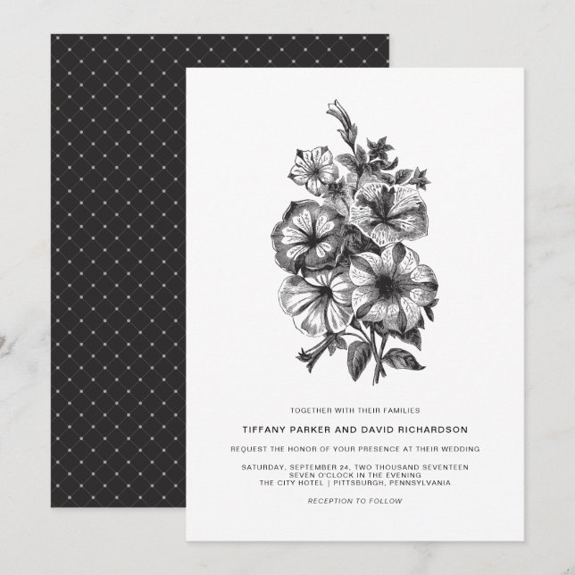 Invitación Elegante Boda Floral Ilustrado (Anverso / Reverso)