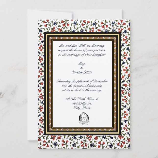 Invitación Elegante Boda floral indio del siglo XVIII (Anverso)