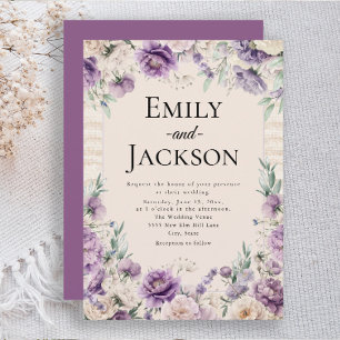 Invitación Elegante Boda Floral Lavanda Púrpura