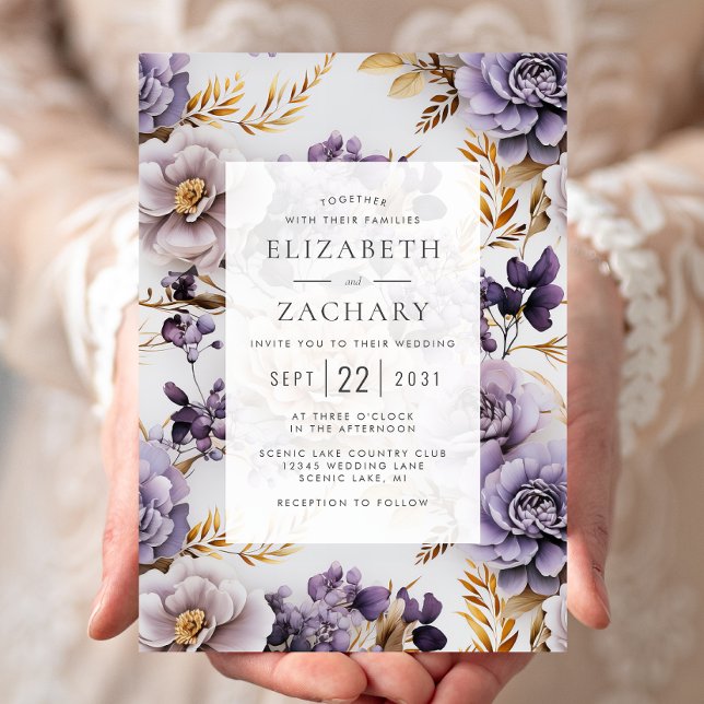 Invitación Elegante Boda Floral Lilac Purple Gold (Subido por el creador)