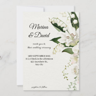 Invitación Elegante Boda Floral Lirio Blanco