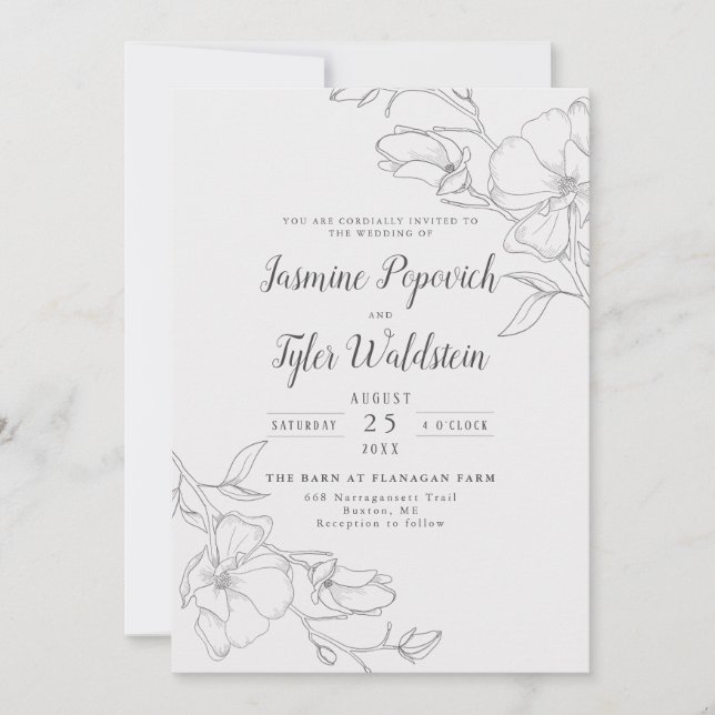 Invitación Elegante Boda Floral Marfil Magnolia (Anverso)