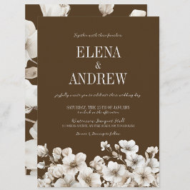 Invitación Elegante Boda floral marrón y blanco
