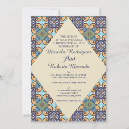 Invitación Elegante Boda floral mexicano Talavera Diamond