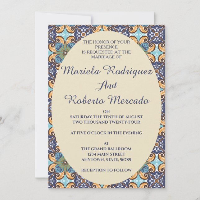 Invitación Elegante Boda floral mexicano Talavera Oval (Anverso)