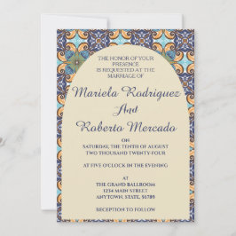 Invitación Elegante Boda floral mexicano Talavera Tile