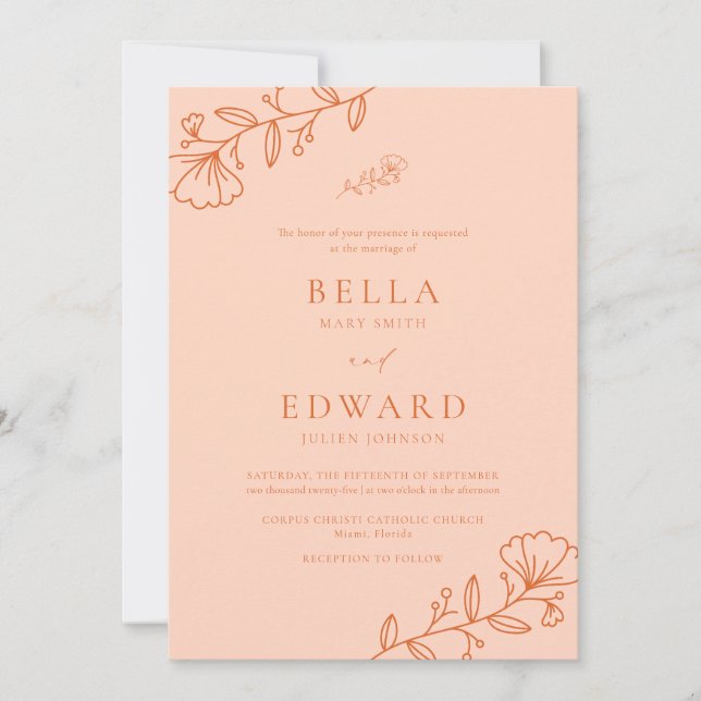 Invitación Elegante Boda floral minimalista (Anverso)