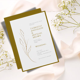 Invitación Elegante Boda floral minimalista de gris dorado si