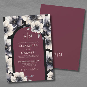 Invitación Elegante Boda Floral Moderna de Borgoña