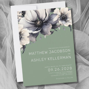 Invitación Elegante Boda Floral Moderna en Verde Salvia