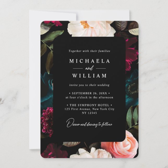 Invitación Elegante Boda floral moderno oscuro y amoroso (Anverso)