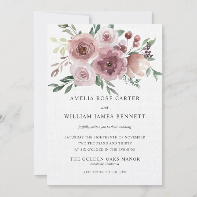 Invitación Elegante Boda floral moderno rosa rosado (Anverso)