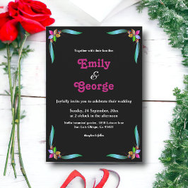 Invitación Elegante Boda floral moderno y brillante Relieve m