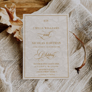 Invitación Elegante Boda floral monograma crema