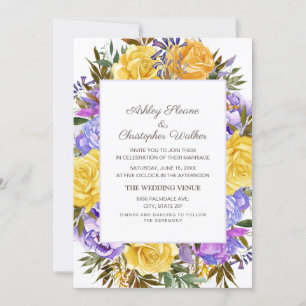 Invitación Elegante Boda Floral Morado Amarillo