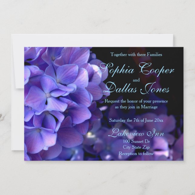 Invitación Elegante Boda floral morado morado negro (Anverso)