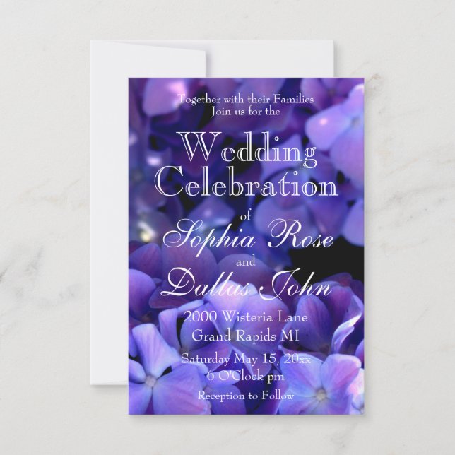 Invitación Elegante Boda floral morado morado negro (Anverso)