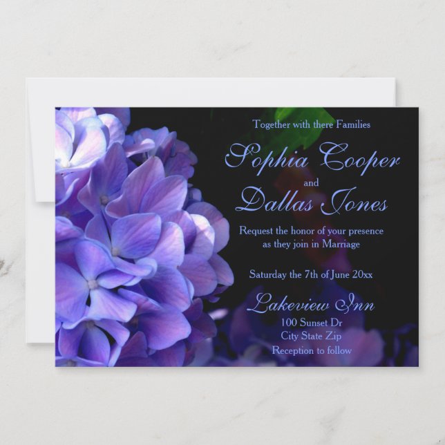 Invitación Elegante Boda floral morado morado negro (Anverso)