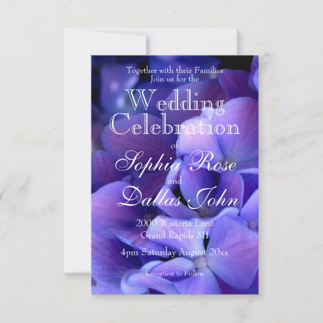 Invitación Elegante Boda floral morado morado negro (Anverso)