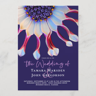 Invitación Elegante Boda floral morado y rosado de margarita 