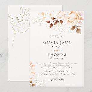 Invitación Elegante Boda floral Naranja quemado por caída