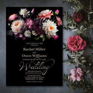 Invitación Elegante Boda floral negro