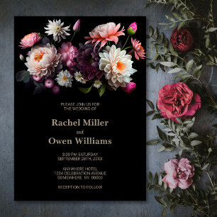 Invitación Elegante Boda floral negro