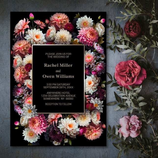Invitación Elegante Boda floral negro (Subido por el creador)