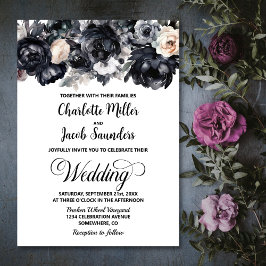 Invitación Elegante Boda floral negro