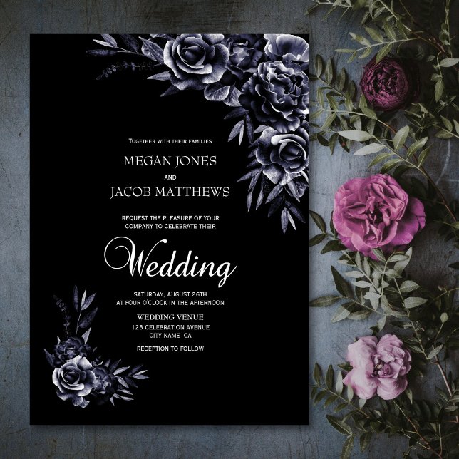 Invitación Elegante Boda floral negro (Subido por el creador)