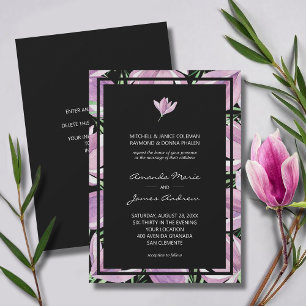 Invitación Elegante Boda floral negro morado
