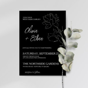 Invitación Elegante Boda floral negro vintage francés