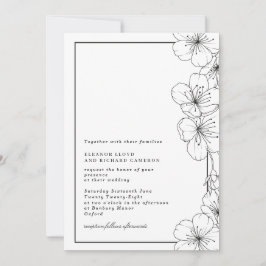 Invitación Elegante Boda floral negro y blanco