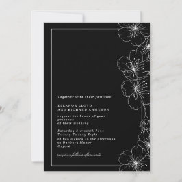 Invitación Elegante Boda floral negro y blanco